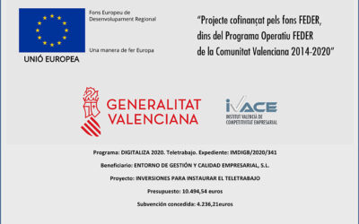 Entorno Empresarial recibe el apoyo de IVACE para la implantación del teletrabajo en sus oficinas